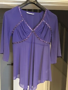 Amanda Wakeley Chiffon Purple Embellished Evening Cocktail Blouse size 10/12 - Picture 1 of 12