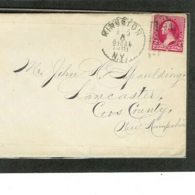 VINTAGE ENTIRE  # 220  Hand Cancel  "Kingston, NY., 8-6-1891"  to  Lancaster, NH - Image 1 of 3