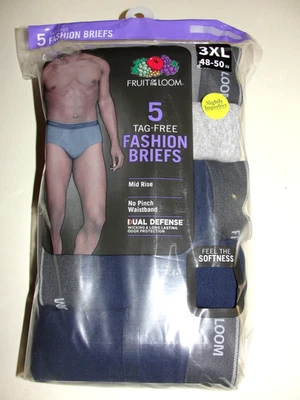 5 Pair Men's Fruit of the Loom Fashion Mid-Rise Briefs - Size 3XL (48-50") - Image 1 of 2
