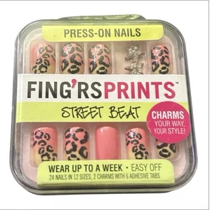 FING'RS PRINTS PRESS-ON 24 PRE-GLUED NAILS STREET BEAT Animal Print Orange FALL - Picture 1 of 2