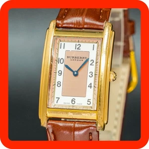 Vintage BURBERRY LONDON 12100G Gold Square Tank Men Watch - Picture 1 of 18