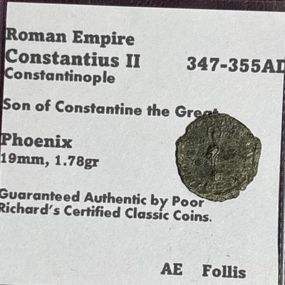 Constantius II 351-354 “Phoenix” 18mm Pale Green Patina. Interesting! C418 - Image 1 of 4