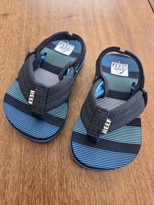 Child Reef Sandals Toddler Sz 5 Blue Striped Flip Flops With Back Strap - Picture 1 of 5