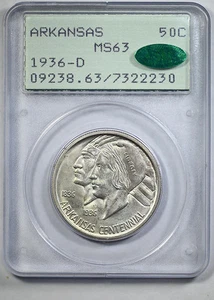 1936-D Arkansas Classic Commemorative Half Dollar 50C PCGS Rattler MS63 CAC - Picture 1 of 5
