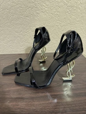 YSL Saint Laurent Opyum 110 黑色漆皮高跟鞋 38EU 7US 码 — 第 1/4 张图片