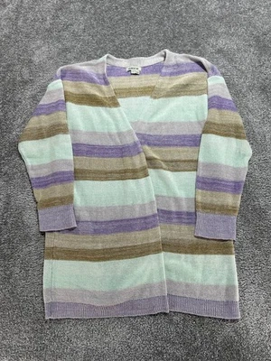 Cárdigan Suéter Orvis Para Mujer Grande Multi Rayas Lino Tejido Apretado Frente Abierto Foto 1 de 4