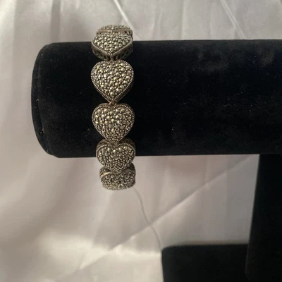 Pulsera QVC Sospecha Plata Esterlina Marcasita Corazón 7.5" 925 Tailandia Foto 1 de 4