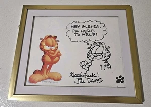 Original Drawing Sketch Garfield The Cat Hey Glenda signed by Jim Davis RARE - Picture 1 of 4