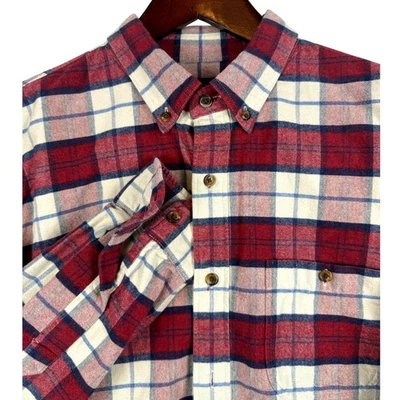 J. Crew Mens Large L Flannel Shirt Red Plaid Button Up Long Sleeve Elbow Patch - Image 1 of 4