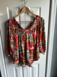 Blusa donna Lascana rossa floreale spalle scoperte manica 3/4 taglia 8/10 nuova con etichetta - Foto 1 di 9