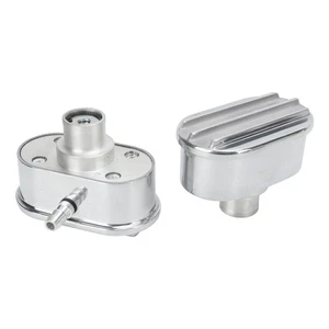 Ι Aluminum Valve Cover Breather PCV Combo Kit Finned Oval Polished 6100FP For - Picture 1 of 12