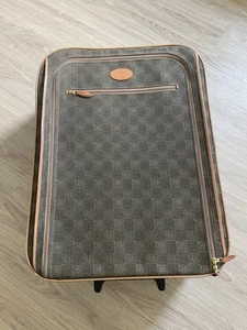 Vintage French Luggage Co 30x22x9” Leather / Tweed Large Wheeling Suitcase - Picture 1 of 13