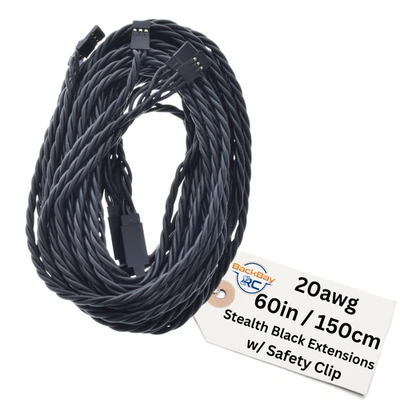 (5) 150CM Twisted 20awg Black Servo Extension Leads JR / Hitec w/ Safety Clips - Image 1 of 2