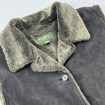 EDDIE BAUER Chaleco de Gamuza de Cuero Genuino para Mujer XXL Forro de Piel Sintética Cuello CÁLIDO Foto 1 de 4