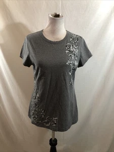Tek Gear Charcoal Short Sleeve With Gray & Black Design - Womens L, Bust 18.5” - Picture 1 of 3