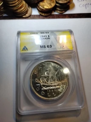 BU 1949 Canada Dollar ANACS MS63 details Super Flashy Coin lot 1 - Image 1 of 3