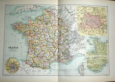 1891 LARGE MAP ~ FRANCE ~ INSETS ~ ENVIRONS OF PARIS BASSES ALPES CHANNEL ISLES