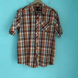 Marmot Stockton Shirt Mens L Orange Plaid UPF Short Sleeve Hiking REI Trail - Picture 1 of 12