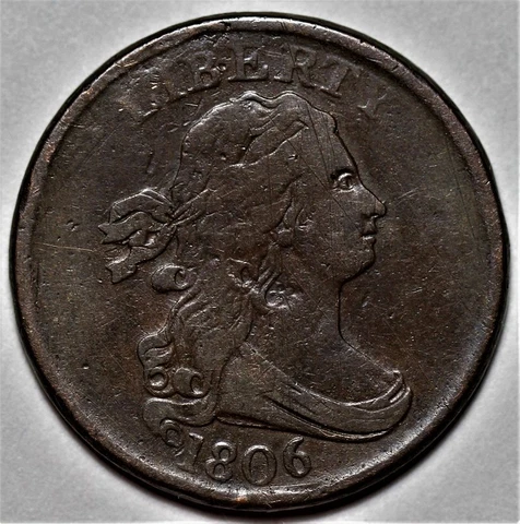 1806 Draped Bust Half Cent - Small 6/Stemless - Scratched/Damage - 1/2c Penny Cover