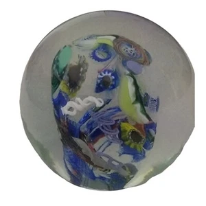 Handcrafted 4" Art Glass Paperweight With Colorful Swirl Design - J. Campbell - Picture 1 of 8