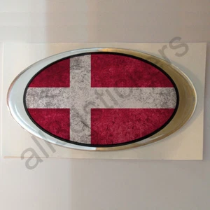 Sticker Denmark Oval Flag Vintage Grunge 3D Resin Domed Stickers 3,93"x2,16" - Picture 1 of 1