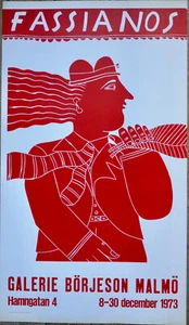 Alekos Fassianos, cartel litográfico 1973, galería Börjeson Malmö - Imagen 1 de 4