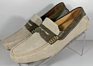 593694 SD50 DANLEY MEN'S SHOES 9 M BEIGE / OLIVE SUEDE DRIVER JOHNSTON & MURPHY - Picture 1 of 6