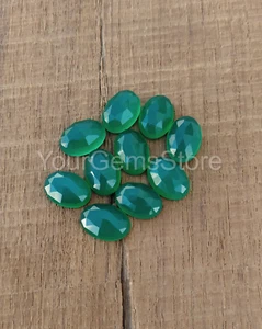 AAA Natural Green Onyx Rose Cut Oval Cabochon, Available sizes 3x5mm to 20x30mm - Picture 1 of 3