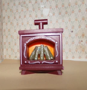 Dollhouse Miniature WORKING WOODBURNING STOVE BURGANDY - Picture 1 of 5