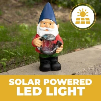 13" Watering Can Garden Gnome Solar Powered LED Light Outdoor Decor Sculpture - Image 1 of 4