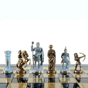 Manopoulos Archers Large Chess Set - Blue Copper Pawns - Blue chess Board - Picture 1 of 5