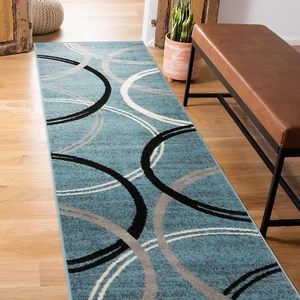 Rugshop Modern Wavy Circles Design Runner Rug 2' X 7' 2" Blue - Picture 1 of 12