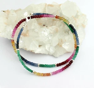 Rubin Saphir Smaragd Kette edelsteinkette Regenbogenkette Bunt - farbe ca. 49 cm - Bild 1 von 4