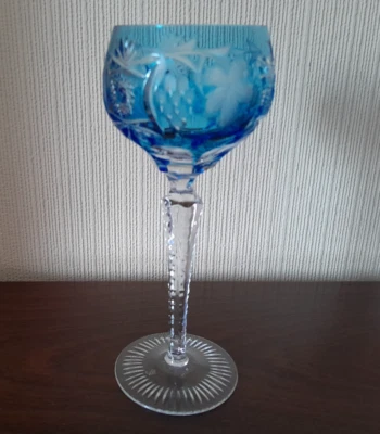 Nachtmann Traube Blue Crystal Cut Glass Large Wine Glass 8" inches - Image 1 of 4