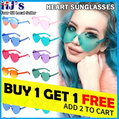 Love Heart Shape Sunglasses Clear Lens Rimless Festival Glasses Dress Party - image 1 of 4