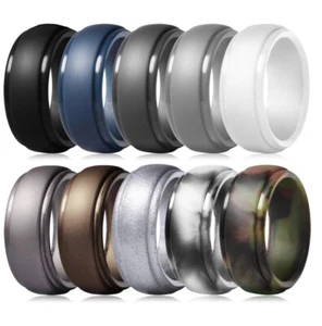 Silicone Rubber Men Wedding Ring Hypoallergenic Antibacterial Food Grade EDGE - Picture 1 of 20