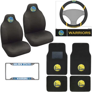 8pc NBA Golden State Warriors Seat Covers Floor Mats Steering Wheel Cover Set - Picture 1 of 9