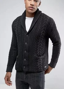 Ralph Lauren Medium Black Sweater RRL Polo Cardigan Cable Knit Rugby Fisherman - Picture 1 of 9