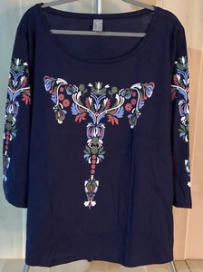 Aproductz woman's size USA 18 shirt blue floral 3/4 sleeve 100% cotton - Picture 1 of 5
