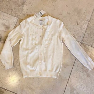 Crewcuts J Crew girls NWT ivory 100% cotton Cardigan sweater w/tulle accent 4-5y - Picture 1 of 3