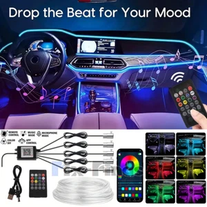 6m USB RGB Car Interior LED Strip Lights Car Ambient Decor Neon Light APP Kit US - Picture 1 of 17