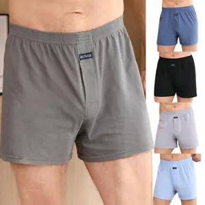 Mens Soft Cotton Boxer Briefs Casual Loose Cotton Shorts Breathable Underwear - Picture 1 of 19