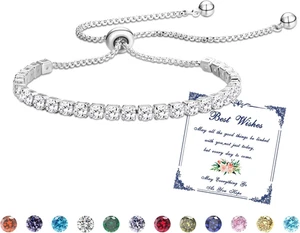 Bracciale Donna Argento Bracciale Tennis Con 12 Colori Di Pietre Natali E 5A Spa - Foto 1 di 12