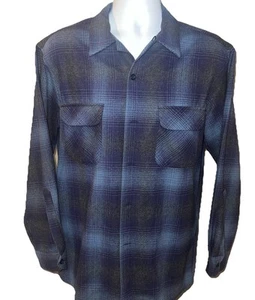 Pendleton Board Shirt Jac Medium Blue Plaid Wool Button Up Long Sleeve Mens - Picture 1 of 14