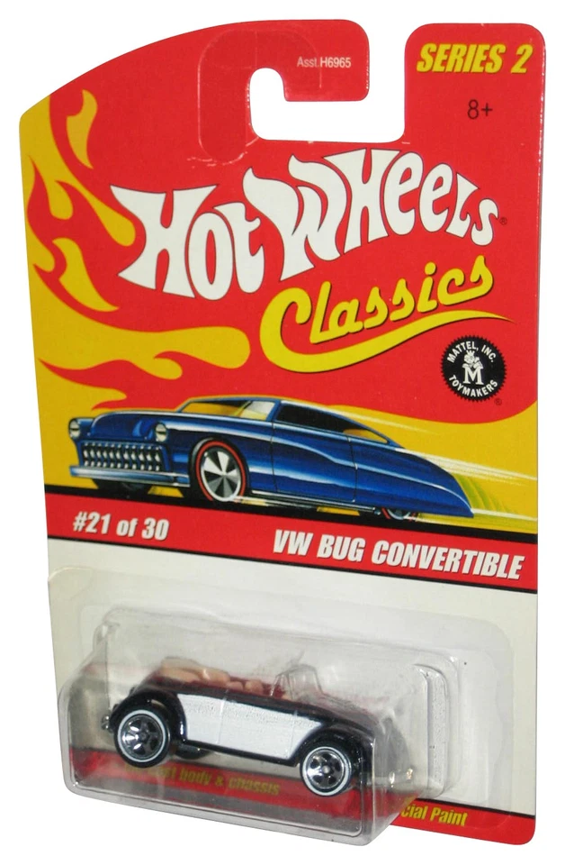 Carro de brinquedo conversível Hot Wheels Classics (2005) preto e branco VW Bug #21/30 - Imagem 1 de 1