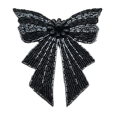 Apliques de tela de arco con cuentas negras vintage adorno tubo cuentas costura artesanía Foto 1 de 4