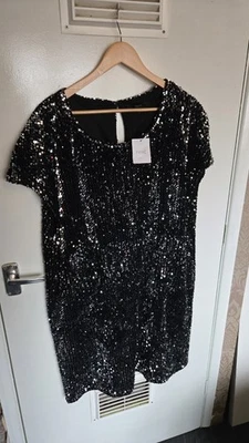 NEXT Black Sequin Party Dress Size 22 – New With Tags – Sparkly Evening Cocktail - Image 1 of 4