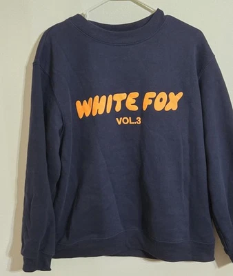 Pre-loved WHITE  FOX Women's Sweatshirt Sz M/L In Navy Blue Orange Letters - Image 1 of 3