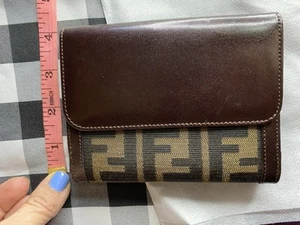 FENDI Zucca Bi-Fold Wallet Purse Canvas Leather FF Authentic! - Picture 1 of 10