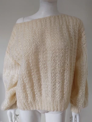 Suéter tejido a mano difuso de gran tamaño tejido mezcla de mohair holgado acogedor jersey ganchillo XL Foto 1 de 4